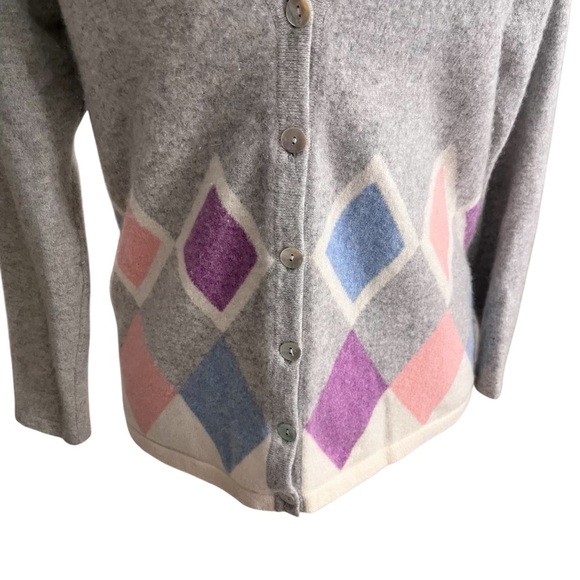 El Daws Cashmere Gray Argyle Button-Up Women's Sweater Size Medium - Picture 5 of 9
